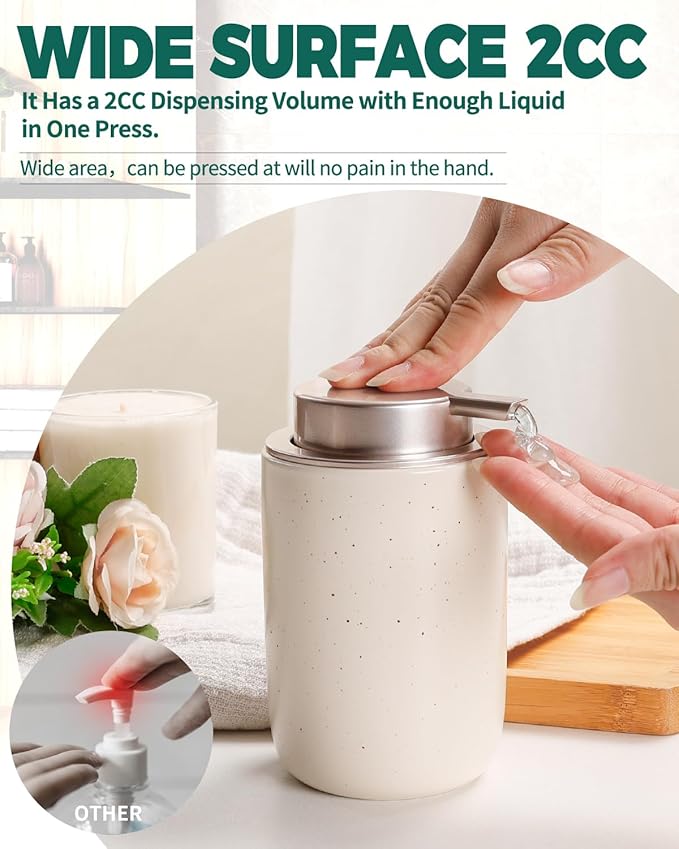 BosilunLife Lotion Pump Dispenser - Aprcot Soap Dispenser Bathroom Ceramic Dish Liquid Soap Dispenser for Kitchen, Bathroom Countertop Soap Dispensers (Apricot, Liquid Pump)