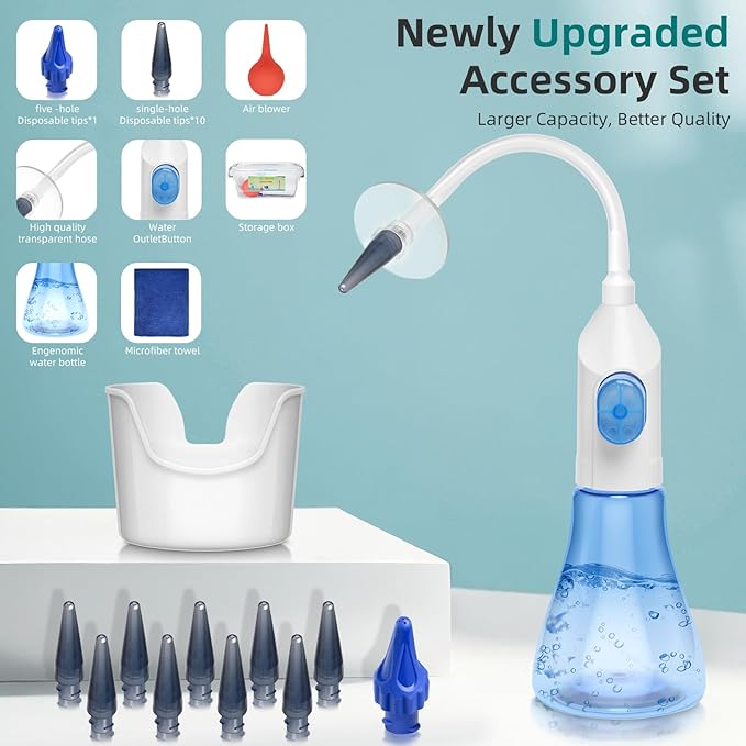 Ear Wax Removal Tool, Ear Cleaning Kits Safe Ear Irrigation Kit Ear Flush Kit for Adults Kids, Ear Wax Washer Device with LED Earwax Spoon, Basin, Bulb, Curette Kit, Towel,50 pcs Tips,Box,Transparent