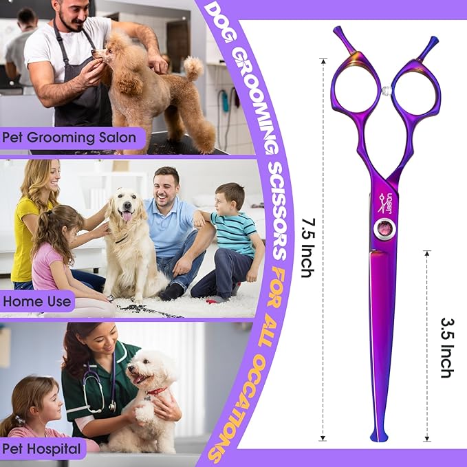 JASON Dog Scissors for Grooming - 7.5" Straight Scissors for Dog Grooming with Round Tips, Japanese 440C Stainless Steel Straight Shears with Diamond Adjustable Screw