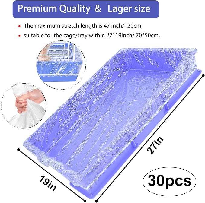 30 pcs Disposable Cage Liners, Clear Plastic Rabbit Cage Liner Bag, Universal Toilet Film for Bunny, Hamster, Totoro, Hedgehog, Guinea Pig and Small Animals