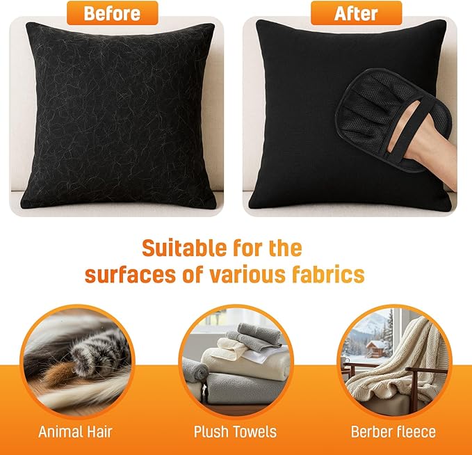 3 pcs Pet Hair Removal Glove for Dogs and Cats (2 Pack Mit, 1 Lint Scraper) - Electrostatic Fur Remover, Magic Brush Pet Hair Remover Tool for Laundry, Cloths, Carpet, Car Mats, Sofa & Bedding