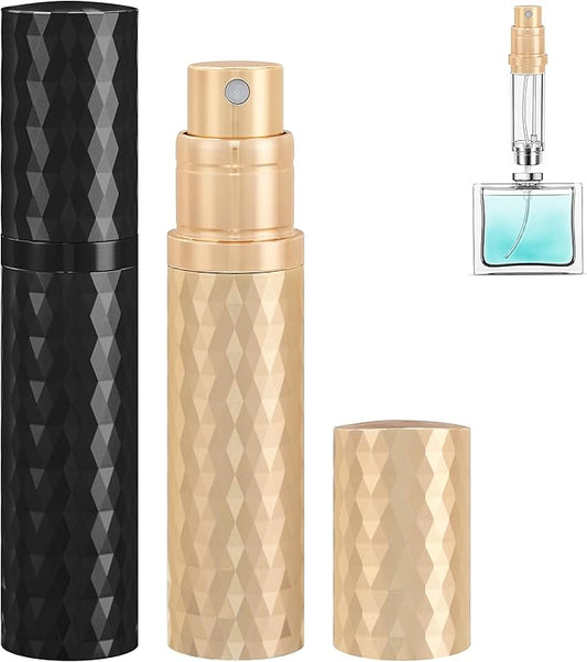 Travel Perfume Atomizer Bottle Refillable - 2-Pack 5ml Leakproof Fragrances Perfume Atomizer, Portable Perfume Sprayer, Perfume Refillable Bottle for Traveling (Black & Gold)