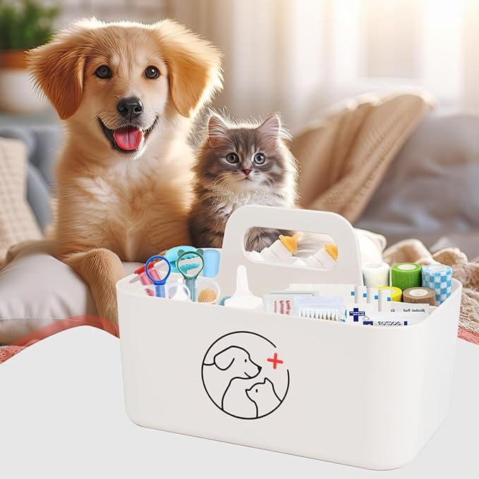 Dog Storage Organizer for Pet Nursing Supplies,Portable Caddy Organizer for Pet Stuff,Divided Storage Bin for Dog Cat Feeding Bottle/Pet Pill Shooter/Whelping Kit-Bathroom,Countertop Storage