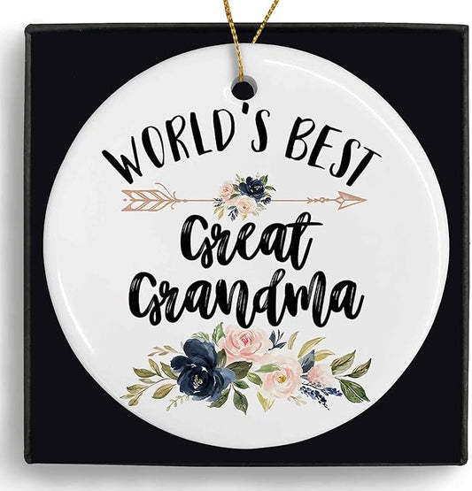 World's Best Great Grandma Ceramic Ornaments Gifts, Great Grandma Great Grandmother Hanging Ornament Decor for Christmas Tree, Thank You Appreciation Gifts for Great Grandma Birthday Holiday