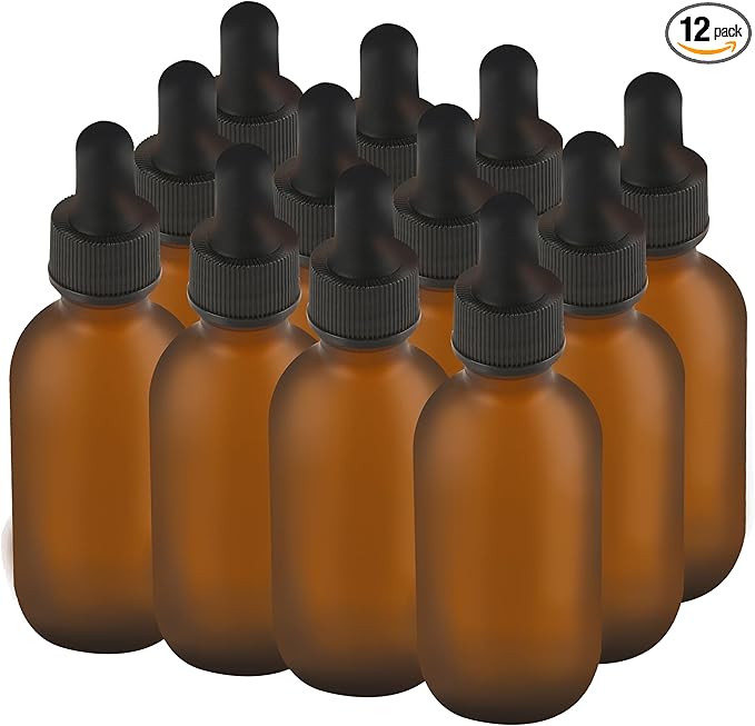 12 Pcs, 2oz Dropper Bottle, Amber Glass Eye Dropper Bottle, Tincture Bottles with Dropper, Pretty Finish, Leak-Proof Design, Stronger Suction for All Kinds of Mixed Liquids