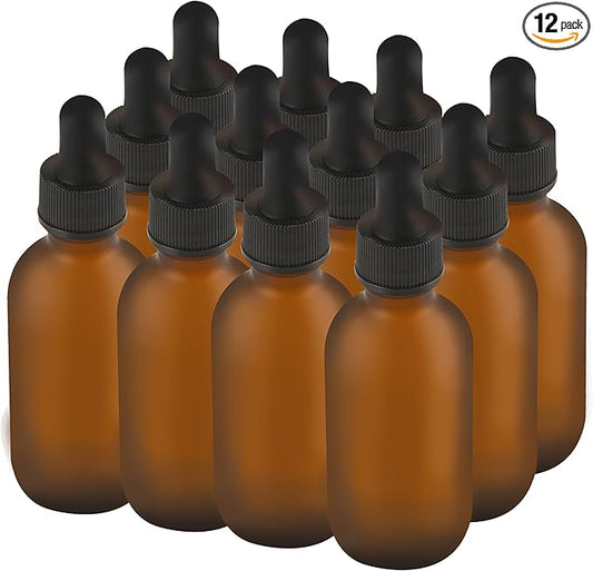 12 Pcs, 2oz Dropper Bottle, Amber Glass Eye Dropper Bottle, Tincture Bottles with Dropper, Pretty Finish, Leak-Proof Design, Stronger Suction for All Kinds of Mixed Liquids