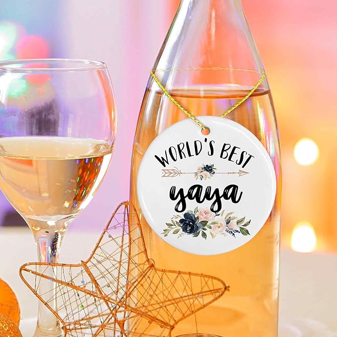 World's Best Yaya Ceramic Ornaments Gifts, Grandma Grandmother Round Hanging Ornament Decor Decorations for Christmas Tree Car, Thank You Appreciation Gifts for Yaya Birthday Holiday