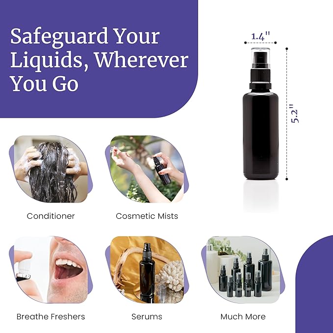 Infinity Jars 50 Ml (1.7 fl oz) Black Ultraviolet Glass Fine Mist Spray Bottle Cleaning Products Refillable Containers Homemade Perfume Blends Room, Sprays Bath Beauty Hair, Screw Top Bottles 3-Pack