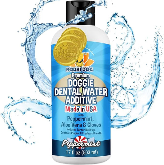 Bodhi Dog Peppermint Dental Dog Water Additive - Dental Water Additive for Dogs & Pets - Teeth, Breath & Healthy Gums - Freshens Breath & Reduces Tartar Build Up - Oral Care Cleaner- Made in USA, 17oz