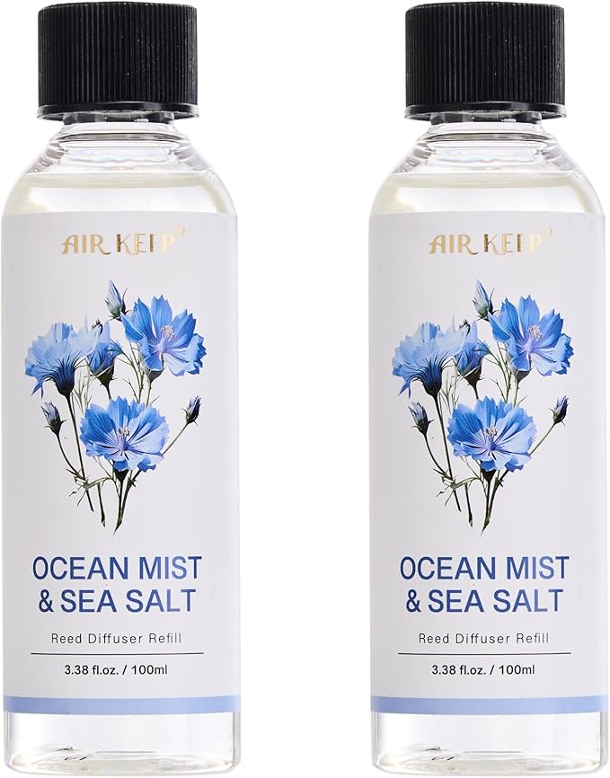 Airkeep Reed Diffuser Oil Refill/Ocean Mist&Sea Salt/3.38 oz(100ml)/2 Pack/Scented Oil Refill for Reed Diffuser Home Fragrance for Bedroom, Bathroom Office Home Decor