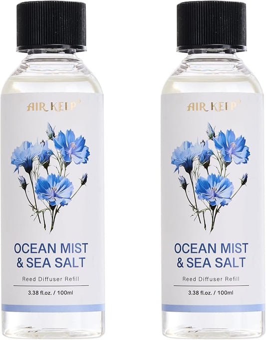 Airkeep Reed Diffuser Oil Refill/Ocean Mist&Sea Salt/3.38 oz(100ml)/2 Pack/Scented Oil Refill for Reed Diffuser Home Fragrance for Bedroom, Bathroom Office Home Decor