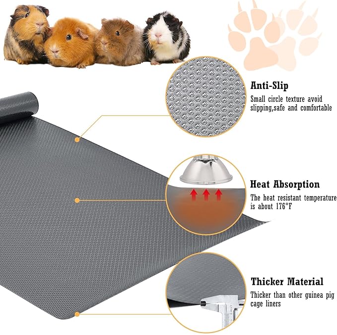 Hamiledyi Guinea Pig Cage Liner Reusable Guinea Pig Bedding Easily Cut to Suit Cage Washable and Anti Slip Guinea Pig Pee Pads for Small Animal Hamster Rat Rabbit Chinchillas (24" x 118" Gray)