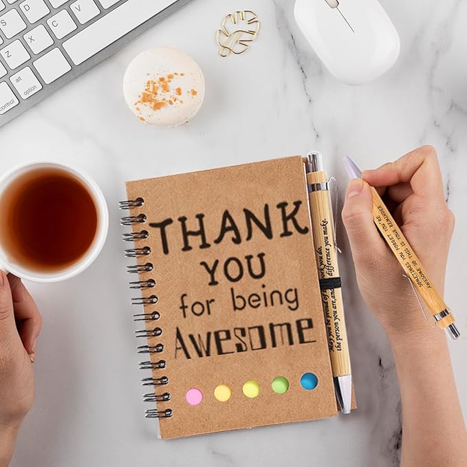 30 Sets Employee Appreciation Gifts Bulk Inspirational Spiral Notebook with Sticky Note and Motivational Bamboo Pens Thank You Gifts for Employees Coworkers,Teachers,Nurse,Office Staff,Team,Volunteer