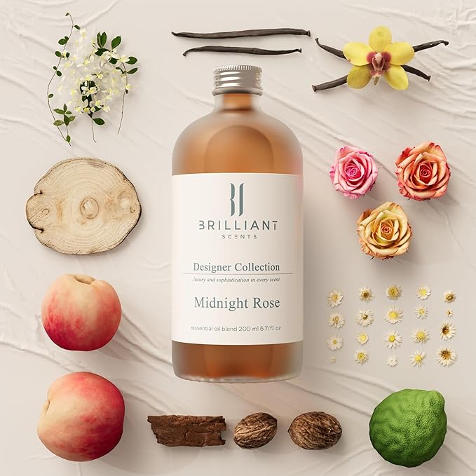 Brilliant Scents Midnight Rose Fragrance Oil 200ml - Premium Diffuser Oil for Home, Office, Hotels - Long Lasting, Plant-Based, Meets IFRA Standards, USA-Made - Rose, Vetiver, Tonka Bean