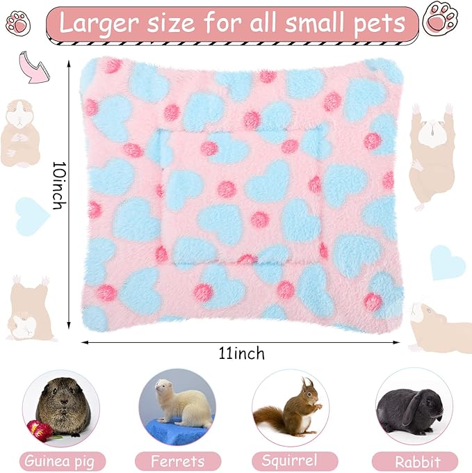 Jetec 3 Pcs Bunny Guinea Pig Beds Soft Bunny Mats Warm Guinea Pig Mat Small Animal Winter Bed Pads Fleece Sleeping Pads for Indoor Rabbit Hamster Squirrel Hedgehog Chinchilla Ferret(Heart)