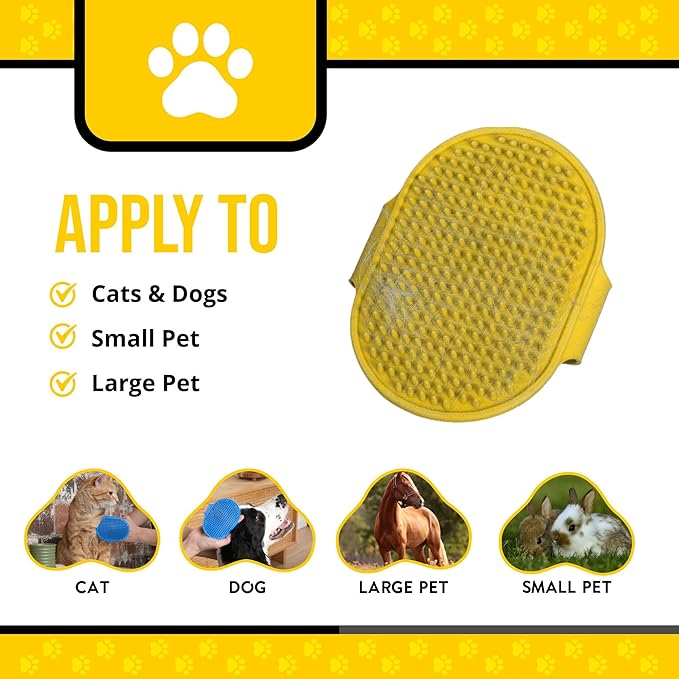 Silicone Dog Bath Brush – Soft Pet Scrubber for Bathing & Grooming – Shampoo Brush for Dogs, Cats & Puppies – Adjustable Strap – Choose from 5 Colors (Yellow)