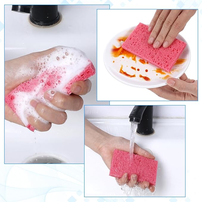100 Pieces Kitchen Sponge Bulk Natural Sponges for Dishes Compressed Wood Pulp Sponges Cleaning Sponge Without Scratching for Kitchen Bathroom, 3.9 x 2.4 x 0.2 Inch (Multicolor)