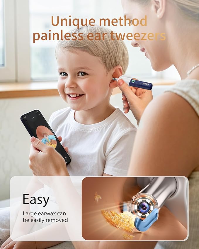 Ear Wax Removal Tool Camera Kit, Ear Cleaning Kit with Flexible Visual Ear Camera Otoscope, Portable Wireless Painless Ear Cleaner with Earwax Remover Tweezers for Adults Kids Pets