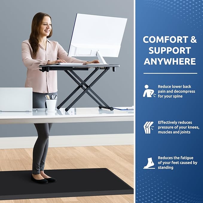 KitchenClouds Kitchen Mat Cushioned Anti Fatigue Rug 22"x54" Waterproof, Non Slip, Standing and Comfort Desk/Floor Mats for House Sink Office (Black,0.8inch)