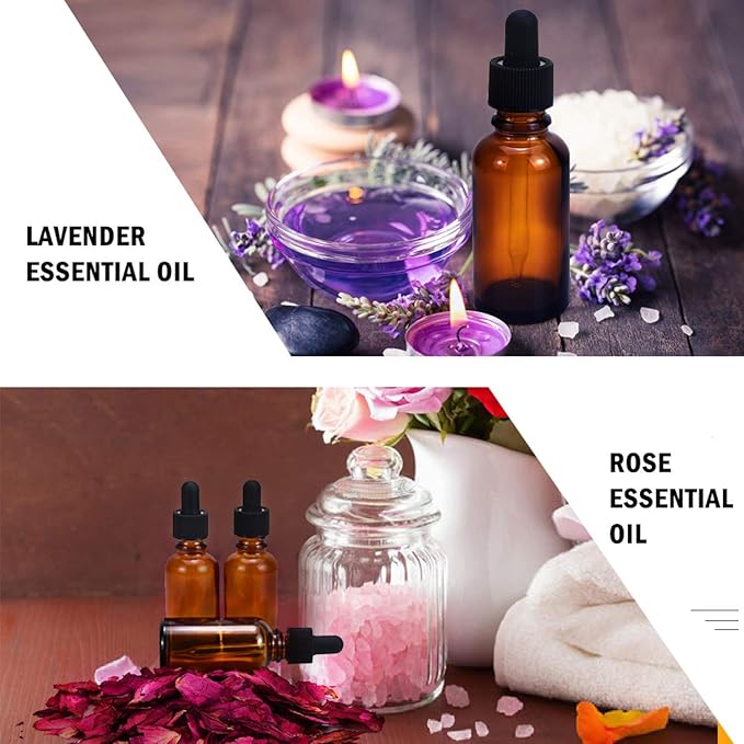 June Fox 99 Pack 1oz Amber Glass Dropper Bottles with Glass Droppers and Black Cap for Essential Oils, Lab Chemicals, Perfumes