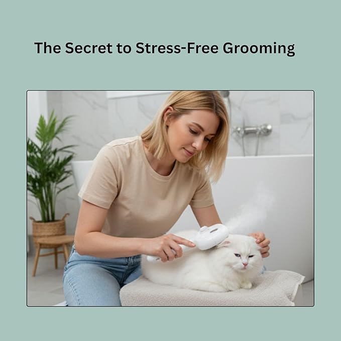 3-in-1 Anti-Static Pet Steam Brush for Dogs & Cats - Steam Clean, Calming Massage & Self-Cleaning Hair Ejection, Quick Heat-Up, USB-C Rechargeable, Low-Noise Deshedding & Dematting - White