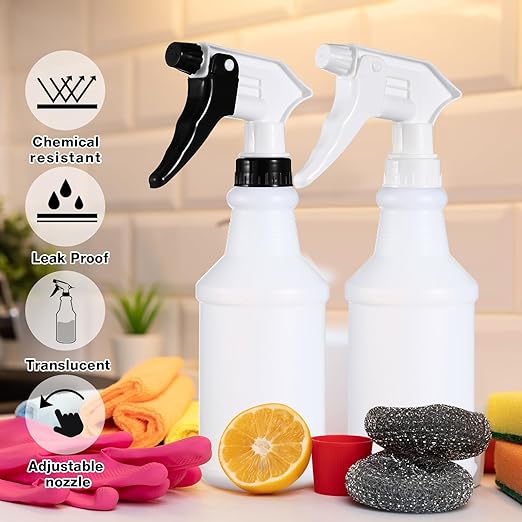 Yinder 18 Pcs 16 Oz Plastic Spray Bottle Bulk Empty Refillable Spray Bottles for Cleaning Solution Leak Proof Water Sprayer with Adjustable Nozzle Mist/Stream Mode(Black,White)