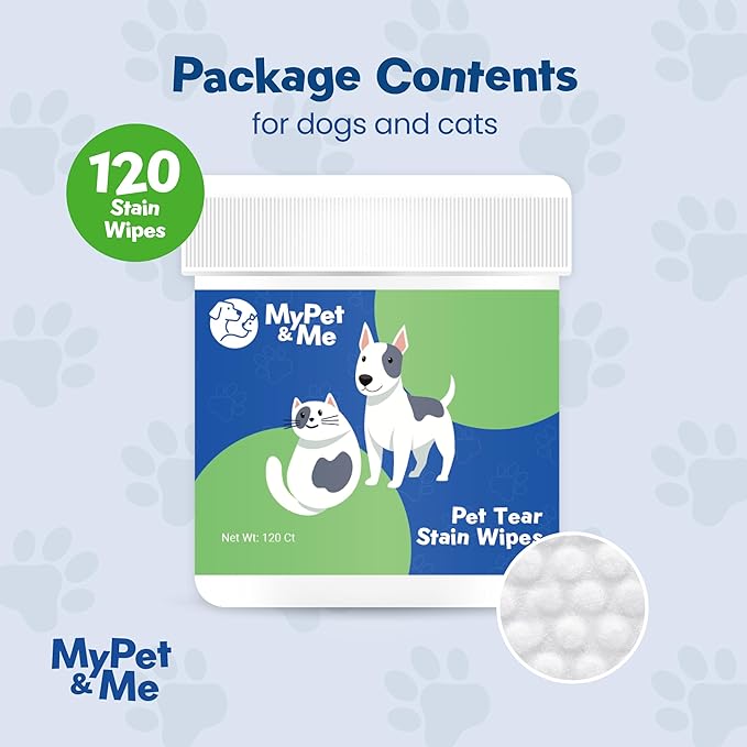 My Pet & Me Dog & Cat Eye Cleaning Wipes – 120 Ct | Tear Stain Remover | Natural Plant-Based Pet Wipes | Gentle Grooming Cloths for Daily Eye Care