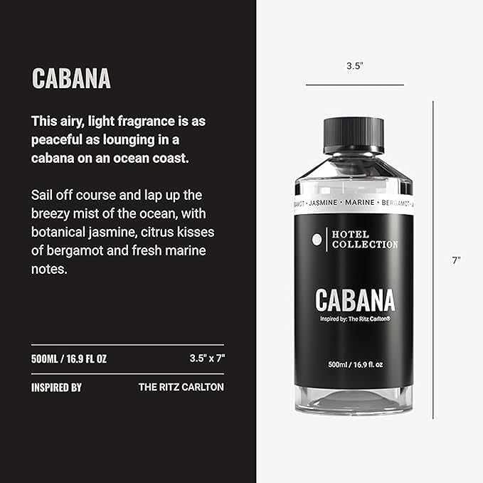 Hotel Collection Diffuser Oil - Cabana - Aromatherapy Essential Fragrance Oil - Hints of Marine, Bergamont, & Jasmine - 500ML 16.9 Fl oz