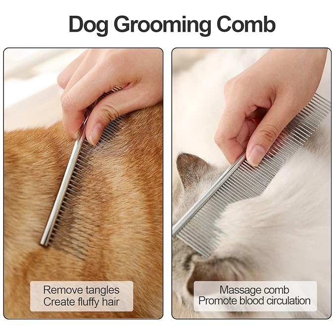 Lamoutor 7Pcs Pet Flea Comb Fine Tooth Comb and Pet Stainless Steel Combs for Dogs Cats Pet