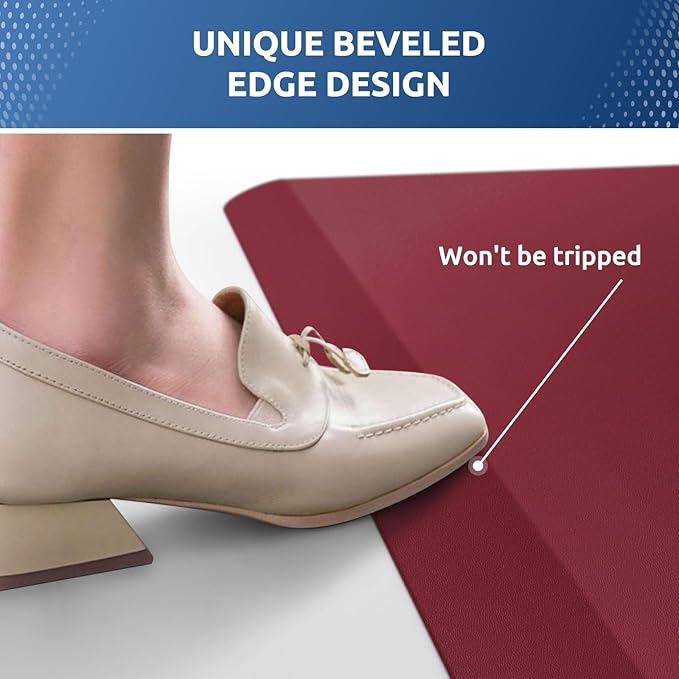 KitchenClouds Kitchen Mat Cushioned Anti Fatigue Rug 20"x32" Waterproof, Non Slip, Standing and Comfort Desk/Floor Mats for House Sink Office (Red)