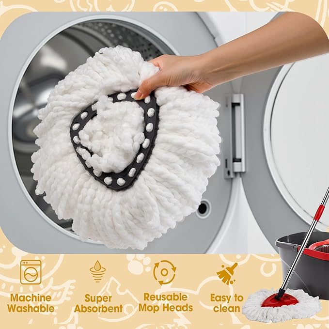 20 Pack Mop Replacement Heads, Microfiber Spin Mop Refills for EasyWrin 1-Tank System, 360 Degree Mop Replacement Head, Machine Washable Spin Mop Replace Head for Easy Floor Cleaning