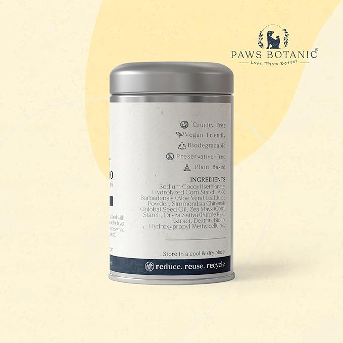 Unscented Dog Dry Shampoo, Powder Shampoo for Dogs, Regular Skin & Coat, 3.5 oz with Bamboo Spoon