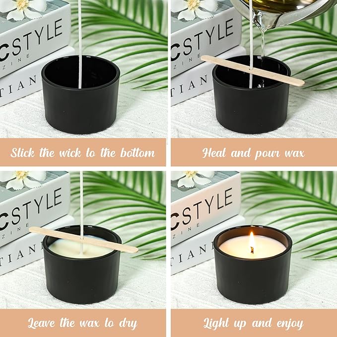 4oz Candle Jars 15 Pack, Small Black Glass Empty Candle Jars for Making Candles with Bamboo Lids and Wick Kit, Wide Mouth Candle Container Bulk, Ideal for Candle Business Owners