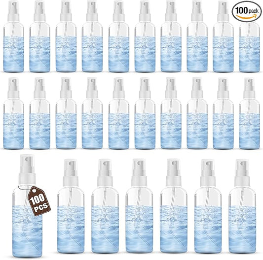 100PCS 2oz/60ml Small Spray Bottle, Clear Fine Mist Spray Bottle Mini Empty Hair Spray Bottle, Plastic Refillable Cosmetic Containers for Plants, Cleaning, Misting & Skin Care