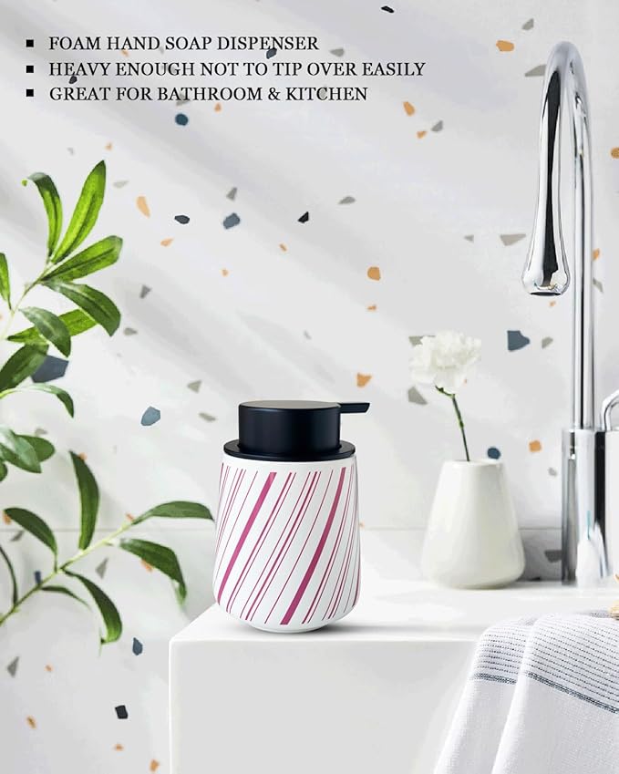 Chic Soap Dispenser Bathroom Ceramic Hand Foam Soap Dispenser for Bathroom Deco 12 Ounce Refillable Liquid Dispenser for Kitchen (RED)