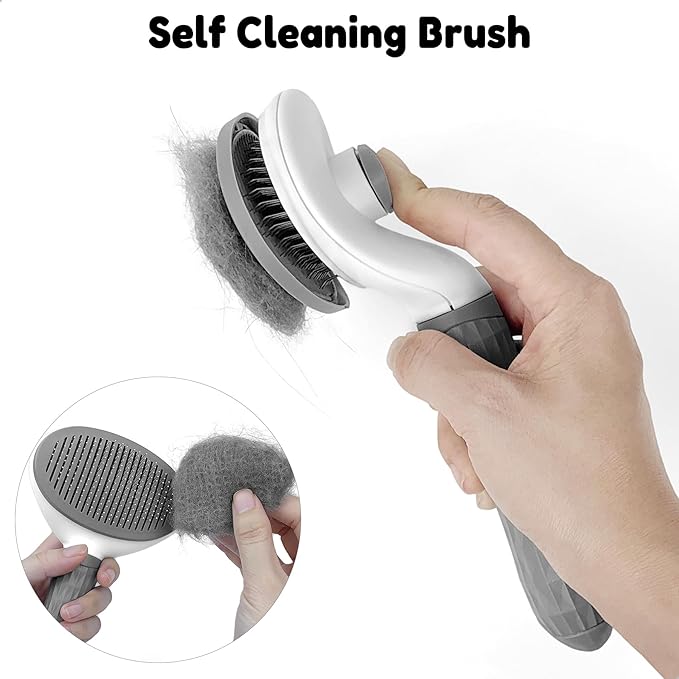 Self Cleaning Slicker Brush, Dog Cat Bunny Grooming Deshedding Brush, Bunny Massaging Comb Suitable for Long or Short Hair, Skin Friendly, Easy to Remove Loose Undercoat，Pet Supplies Accessories