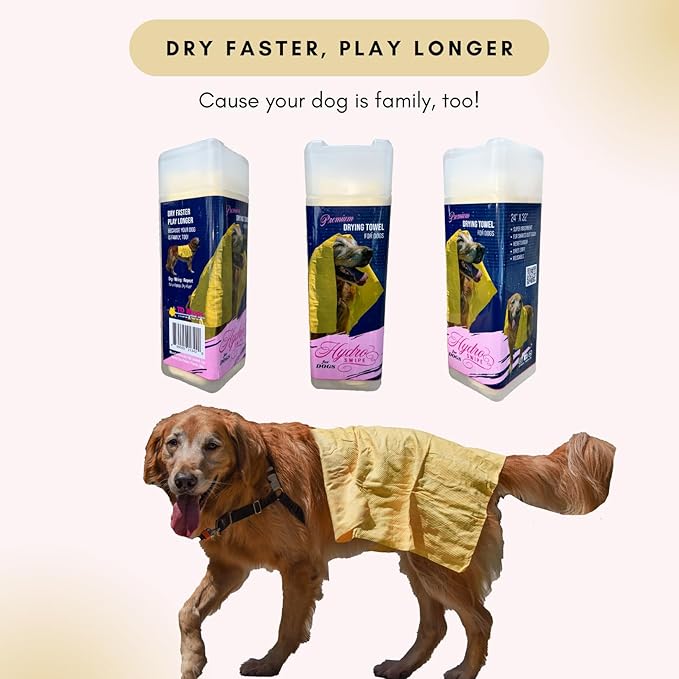 HydroSwipe for Dogs - Chamois Cloth for Drying Pets - Super Absorbent, Soft, and Large Towel 24" x 32" - Odor Resistant, Reusable, and Dries Stiff to Stay Fresh