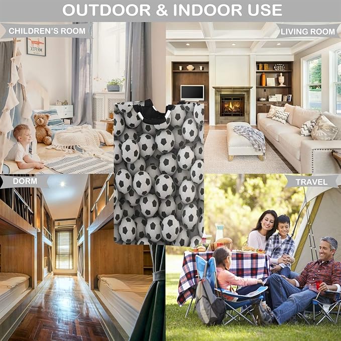 visesunny Collapsible Laundry Basket Soccer Ball 3D Print Large Laundry Hamper Oxford Fabric Dirty Clothes Toy Organizer with Handle For Bathroom Bedroom Kids Room Dorm