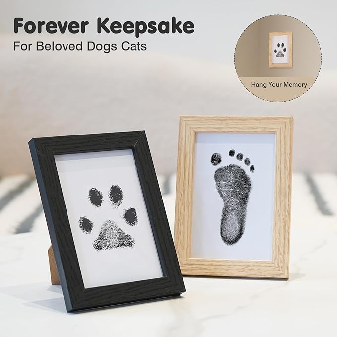 Inkless Paw Print Kit for Dogs,Cats & Babies - Clean Touch Dog Nose & Baby Handprint Kit,Mess Free Dog Paw Print Kit,4-Pcs Ink Pads & 2 Wooden Frames - Keepsake Gifts for Pet Lovers,New Moms