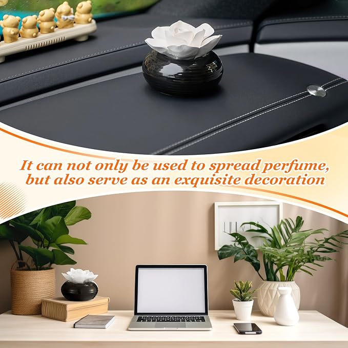 Honeydak 2 Pcs Flower Passive Essential Oil Diffuser Stone White Ceramic Porcelain Floral Diffuser with Container Non Electric Handmade Decorative Tabletops Home Decoration Christmas (Camellia)