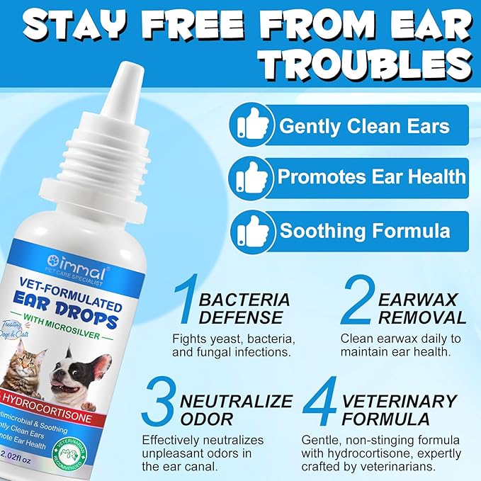 2 Pack Cat & Dog Ear Infection Treatment Drops, Cat & Dog Ear Cleaner for Itchy Ear Relief, with 1% Hydrocortisone for Dog Ear Infections, Relieve Itchy Ears