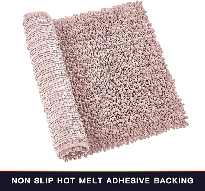 Walensee Bathroom Rug Non Slip Bath Mat (36x24 Inch Dusty Pink) Water Absorbent Super Soft Shaggy Chenille Machine Washable Dry Extra Thick Perfect Absorbant Best Large Plush Carpet for Shower Floor