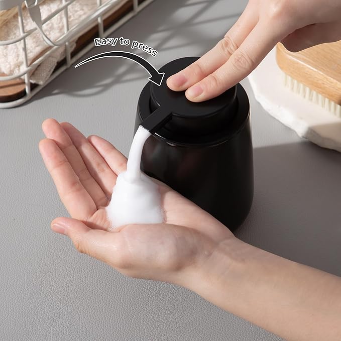 Enra Foaming Black Soap Dispenser, 12 oz Ceramic Refillable Modern Foam Soap Dispenser for Bathroom and Kitchen with Easy-to-Press Pump
