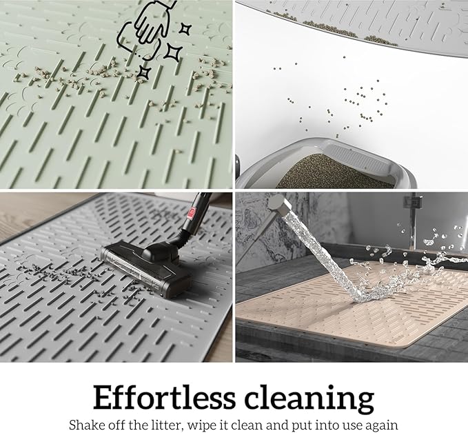 OHMO Cat Litter Mat Large Trapping Mat Premium Silicone Rubber 31.5x23.6 Sage Green, Waterproof and BPA Free Kitty Litter Box Mat, Easy to Clean and Keeps The Floor Tidy