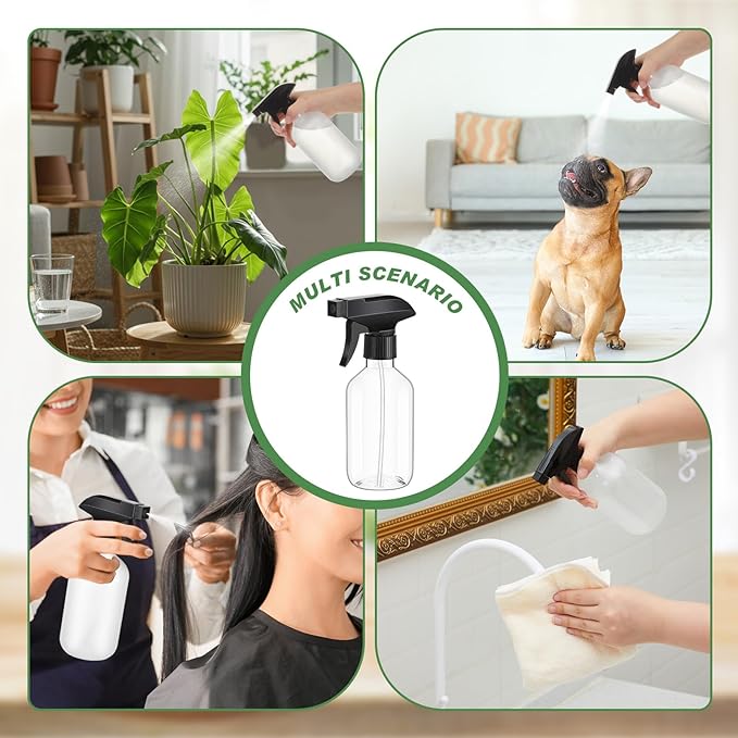 9 Pack 16oz/500ml Plastic Spray Bottle Bulk for Plant Small Spray Bottle Fine Mist Water Sprayer Upgraded Adjustable Nozzle Refillable Empty Containers for Cleaning, Hair, Cooking(Frosted)