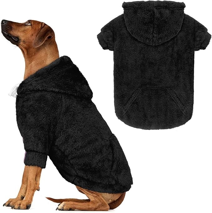 3XL Dog Sweaters for Large Dogs,Dog Hoodie,Warm Fuzzy Fleece Sweatshirt with Hood & Pocket,Leash Hole,Cozy Cold Weather Pet Clothes Sweater Hoodie for Large Dogs(Black,3XL)