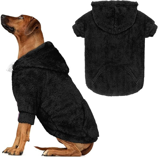 4XL Dog Sweaters for Large Dogs,Dog Hoodie,Warm Fuzzy Fleece Sweatshirt with Hood & Pocket,Leash Hole,Cozy Cold Weather Pet Clothes Sweater Hoodie for Large Dogs(Black,4XL)
