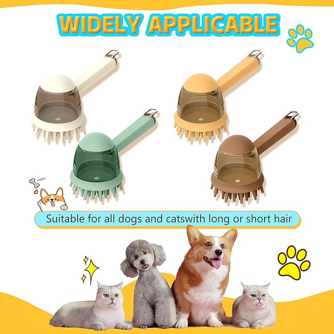 Pet Bath Brush for Dogs & Cats - Grooming Brush with Built-in Shampoo Dispenser - Massage Wash Brush for Long & Short Hair(Brown)