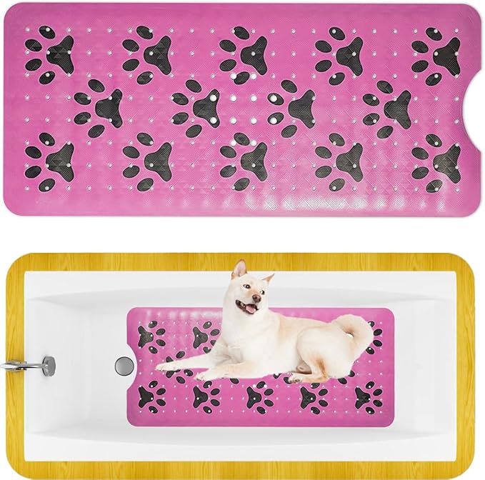 Dog Bath Mat for Tub -Non-Slip Bath Pad for Pet Dogs-Shower Non-Slip Mat Quick Drain Dog Shower Accessory pad Supplies 39.4x15.7 Inches (Pink)