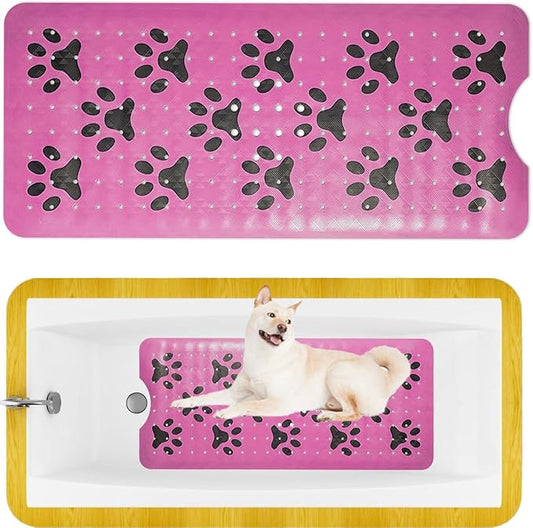 Dog Bath Mat for Tub -Non-Slip Bath Pad for Pet Dogs-Shower Non-Slip Mat Quick Drain Dog Shower Accessory pad Supplies 39.4x15.7 Inches (Pink)